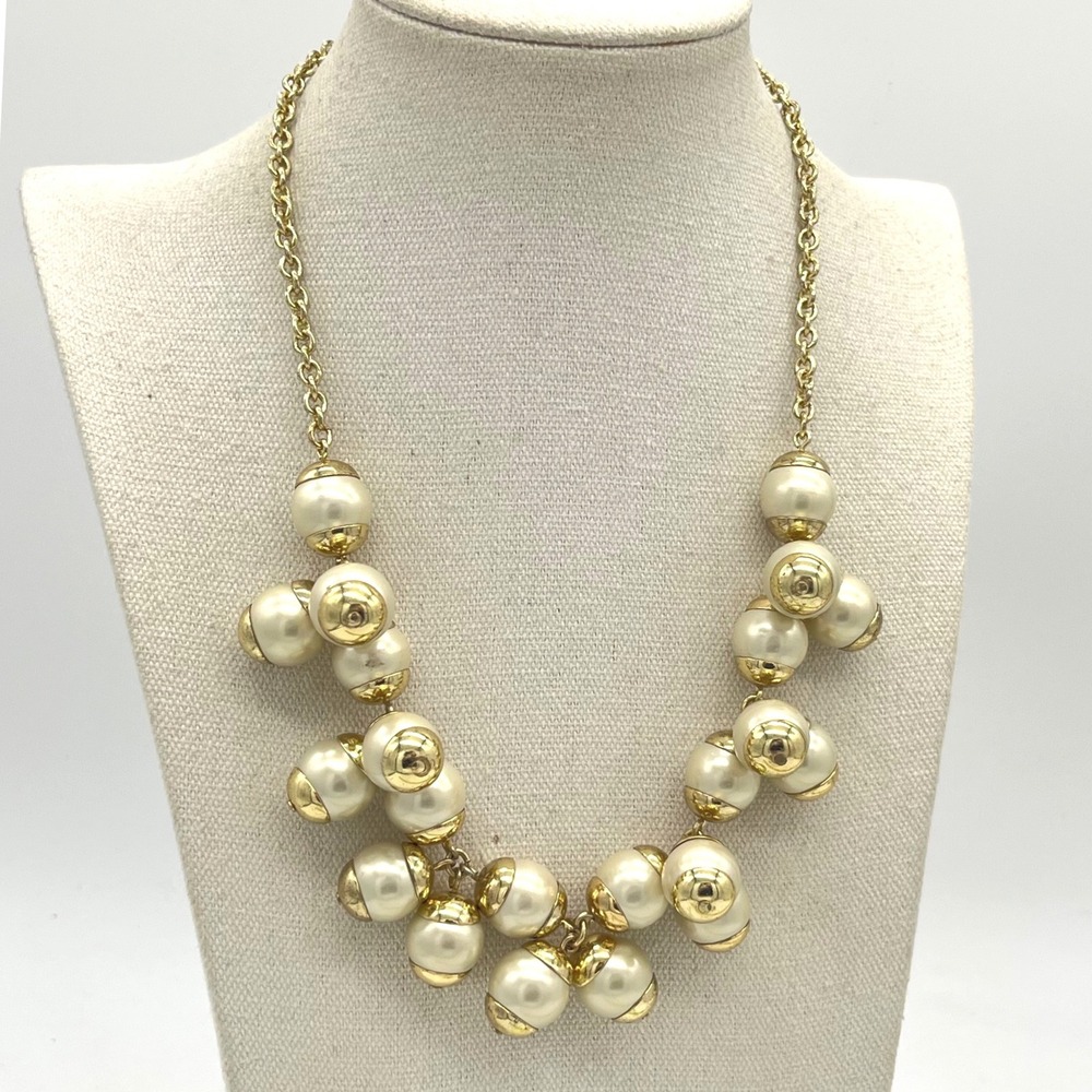 J.Crew Gold Tone Faux Pearl Cluster Statement Necklace Cream 20 Inch